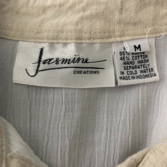 Vintage 90s Button Up Crinkle Blouse M White Short Sleeve Embroidered Cut Outs - Picture 9 of 9